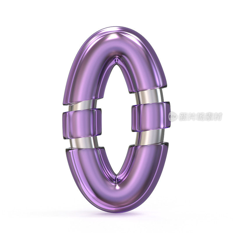 紫色宝石与金属核心字体数字0 0 3D